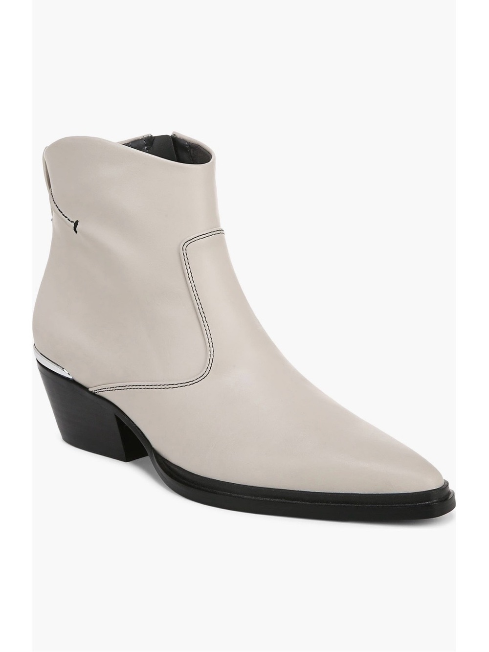 New SARTO A-Blake Western Pointed Toe Leather Bootie White Light Gray - size 6